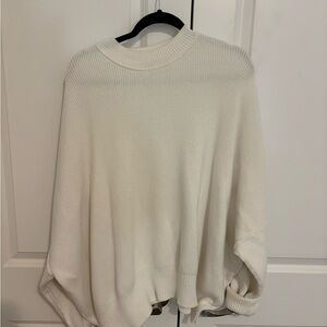 Free People Cream Ribbed Poncho Sweater